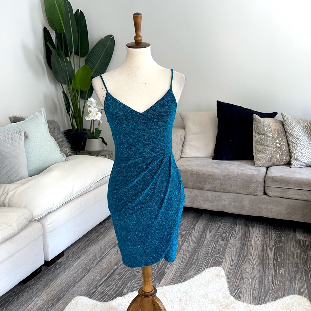 Lulus lush blue sparkly mini party dress